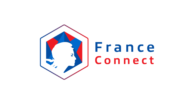 Logo Marianne de FranceConnect blanc et rouge sur fond blanc.