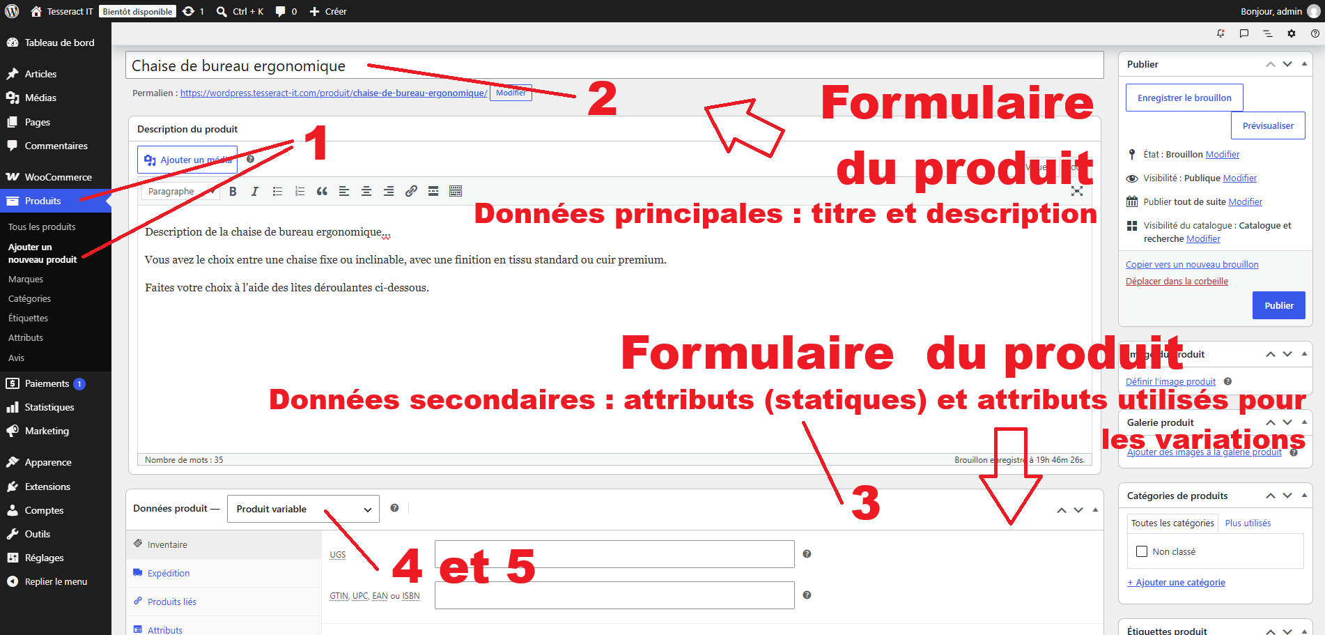 Sélection du type Produit Variable dans la liste de données du produit Wordpress WooCommerce.