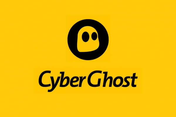 Logo de CyberGhost VPN noir sur fond jaune