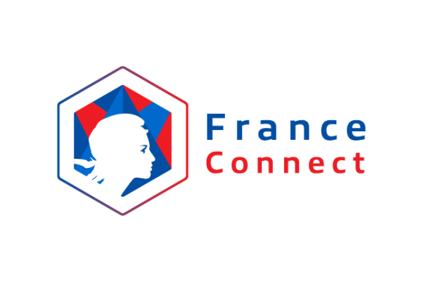 Logo Marianne de FranceConnect blanc et rouge sur fond blanc.